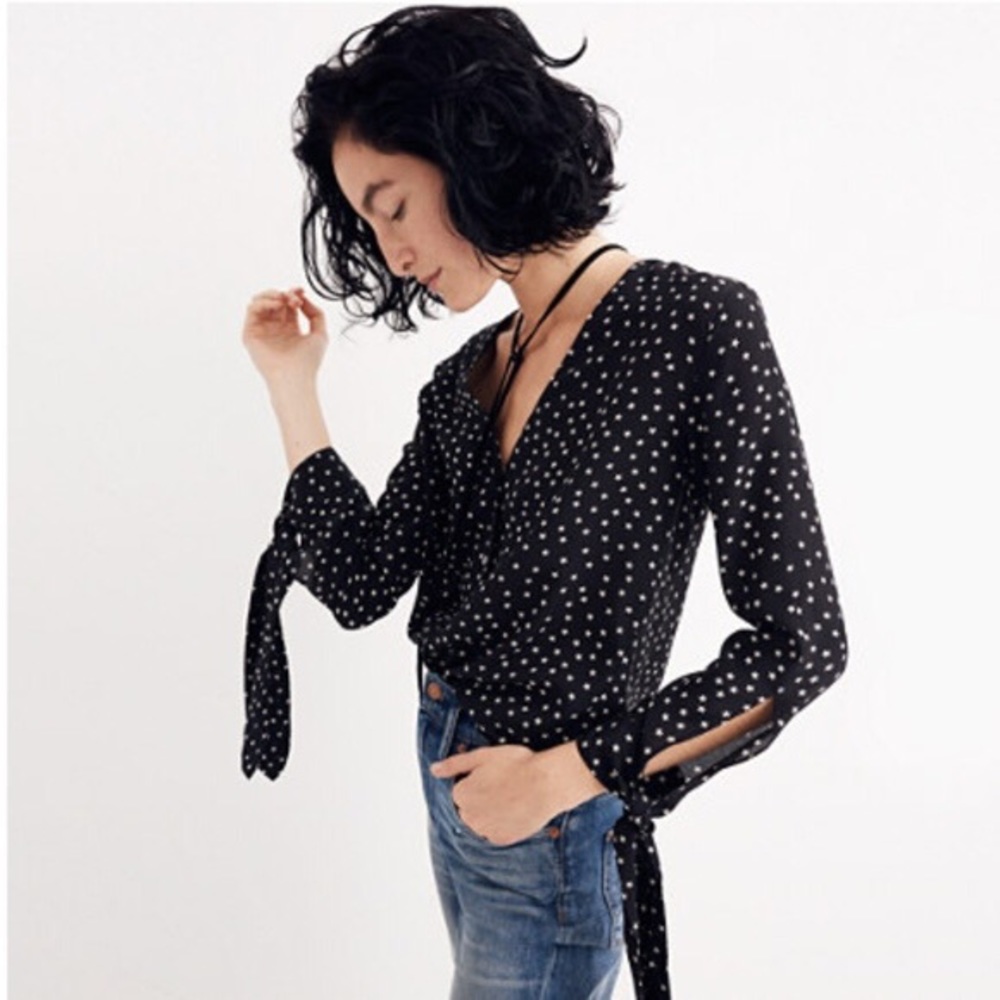 Madewell Silk Star Scatter Tie-sleeve Top